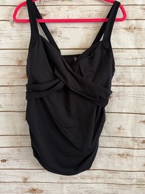 Lands End Sweetheart Wrap Underwire Tankini Black Top Size 16W